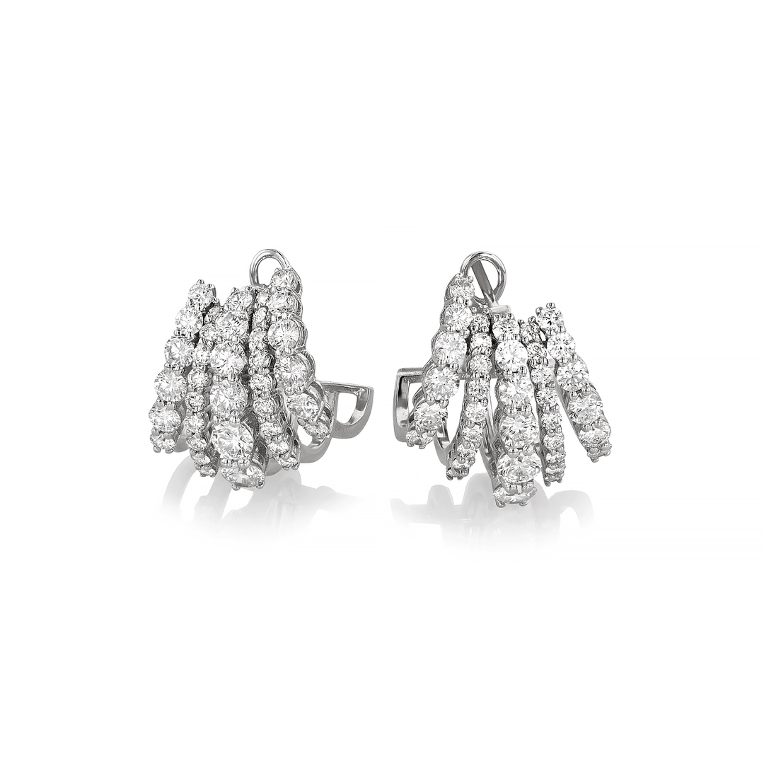 18k White Gold and Diamond 2.68 Total Weight Five Row Hoops