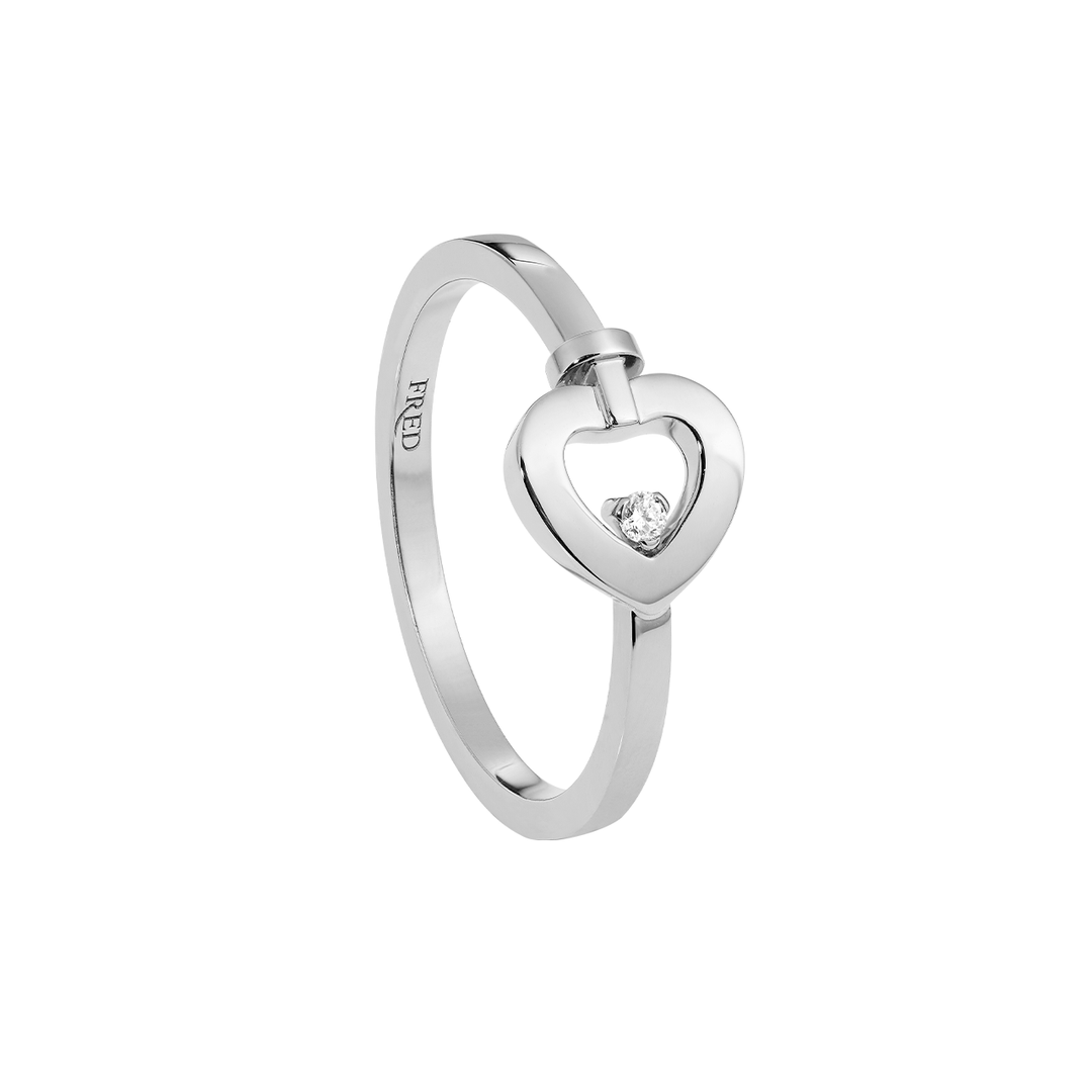 Fred Pretty Woman 18k White Gold and Diamond Mini Heart Ring,SZ54 Exclusively at Hamilton Jewelers