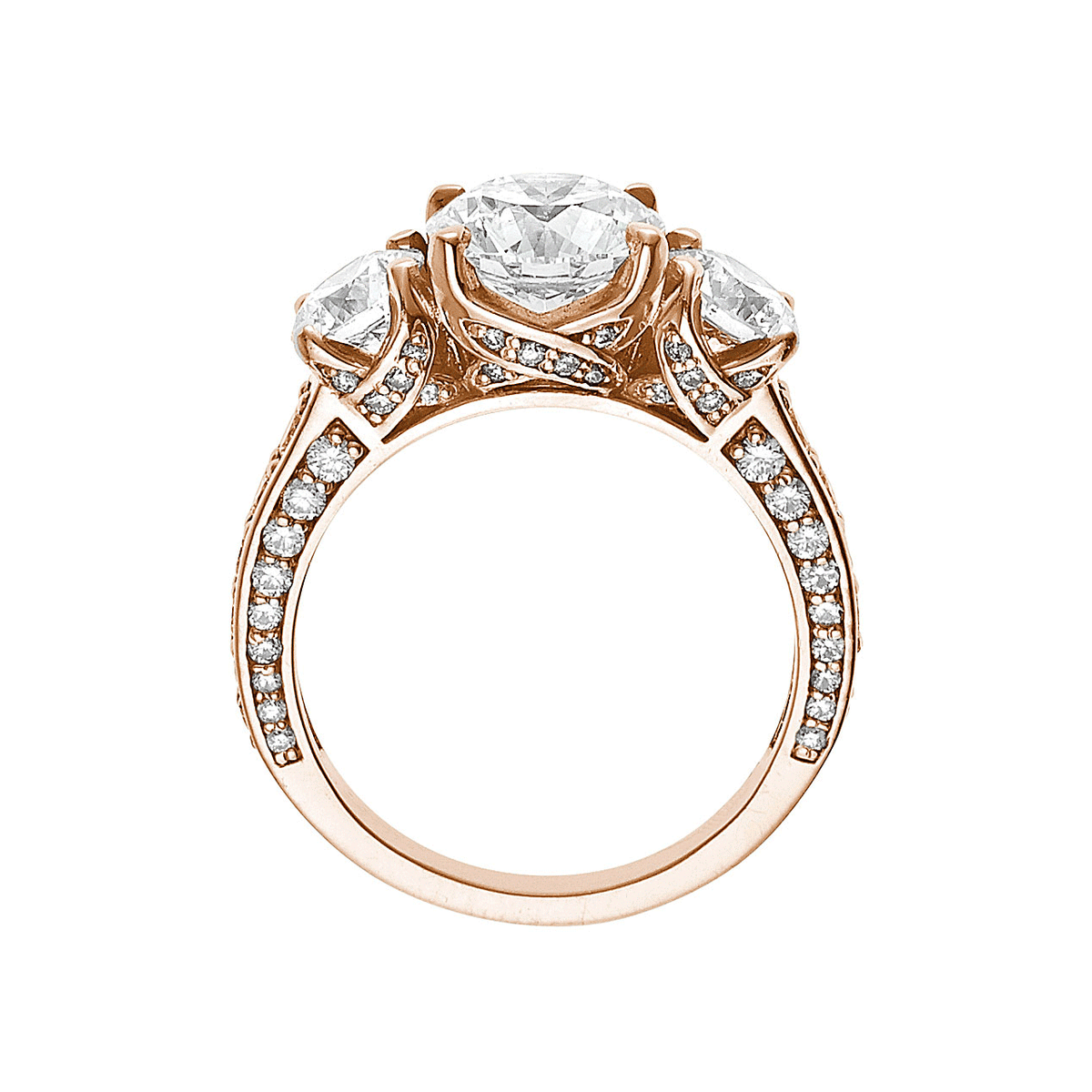 Hamilton 1912 Collection 18k Rose Gold and 1.09 Total Weight Three Stone Diamond Engagement Mounting Ring