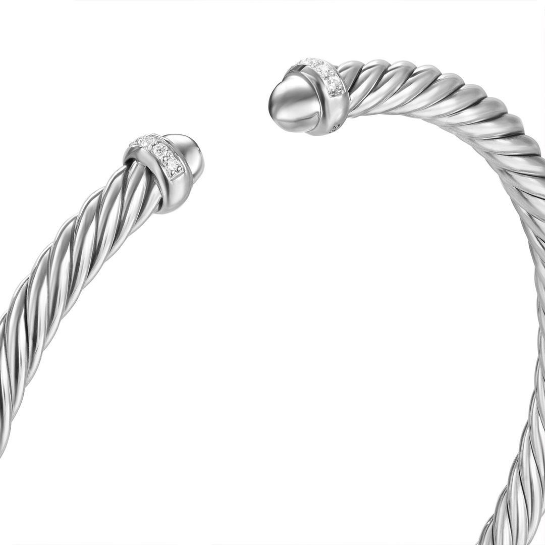 David Yurman Cablespira Flex Bracelet Sterling Silver with Diamonds, 4mm