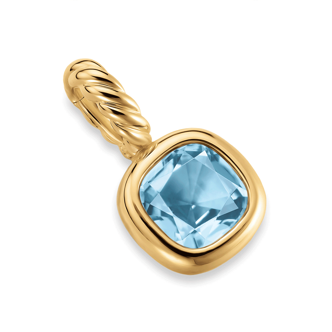 David Yurman Mini Cushion Cut Amulet 18k Yellow Gold with Sky Blue Topaz, 5.5mm