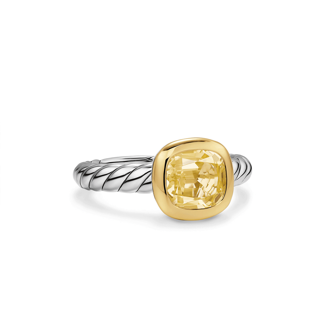 David Yurman Mercer Color Stone Ring Sterling Silver with 18K Yellow Gold and Champagne Citrine, 7mm