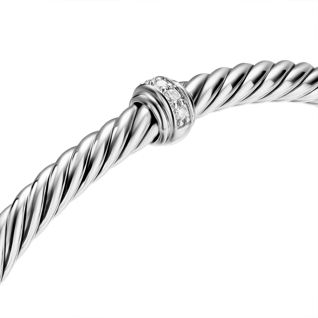 David Yurman Cable Flex Station Bracelet Sterling Silver with Diamonds, 4mm