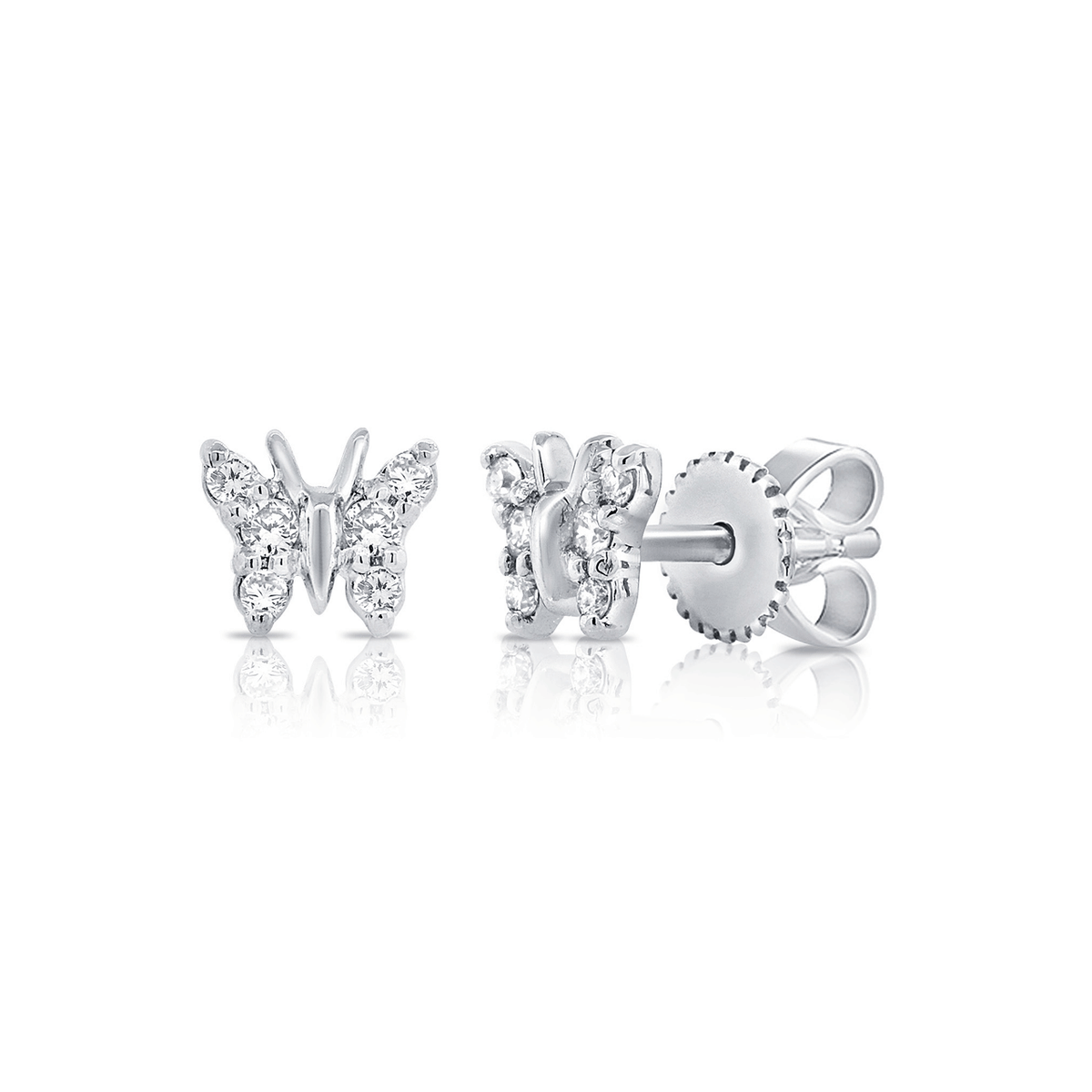14k White Gold Mini Diamond .10 Total Weight Butterfly Studs