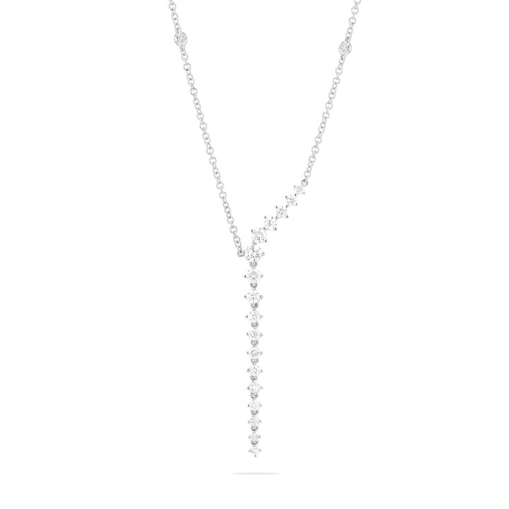 14k White Gold and Diamond 1.19 Total Weight Linear Drop Necklace