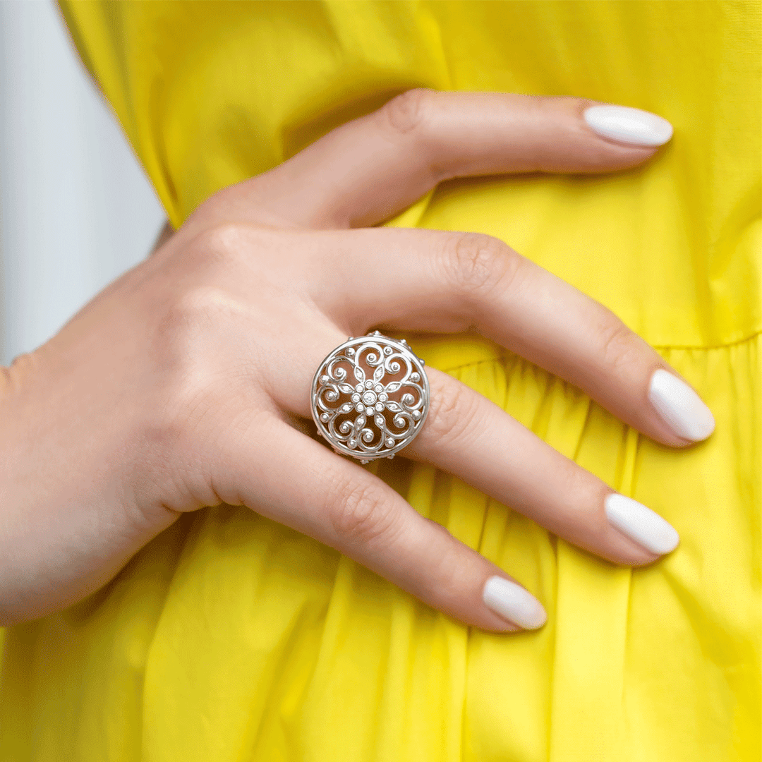Arabesque Sterling Silver and Diamond Ring