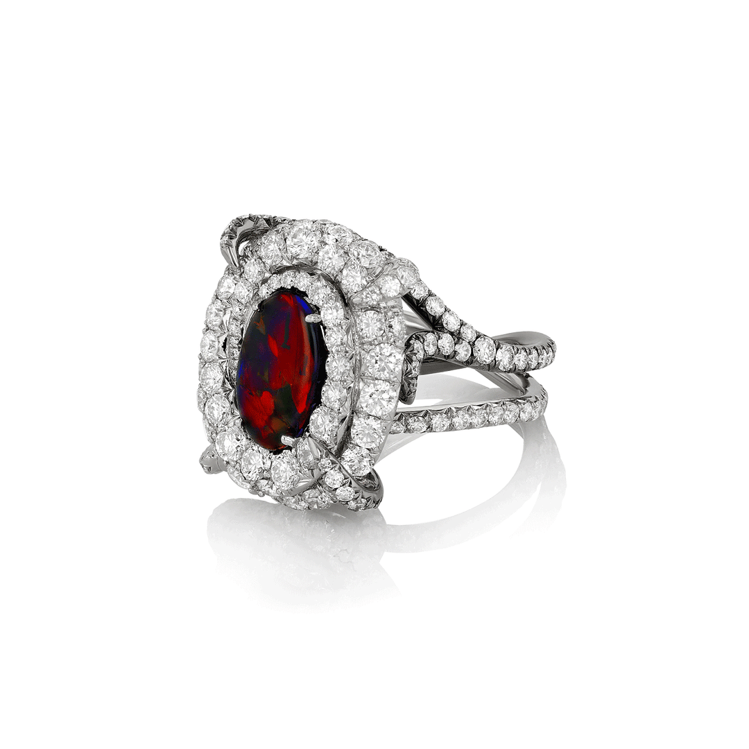 Platinum Black Opal 1.43 Total Weight and Diamond Ring