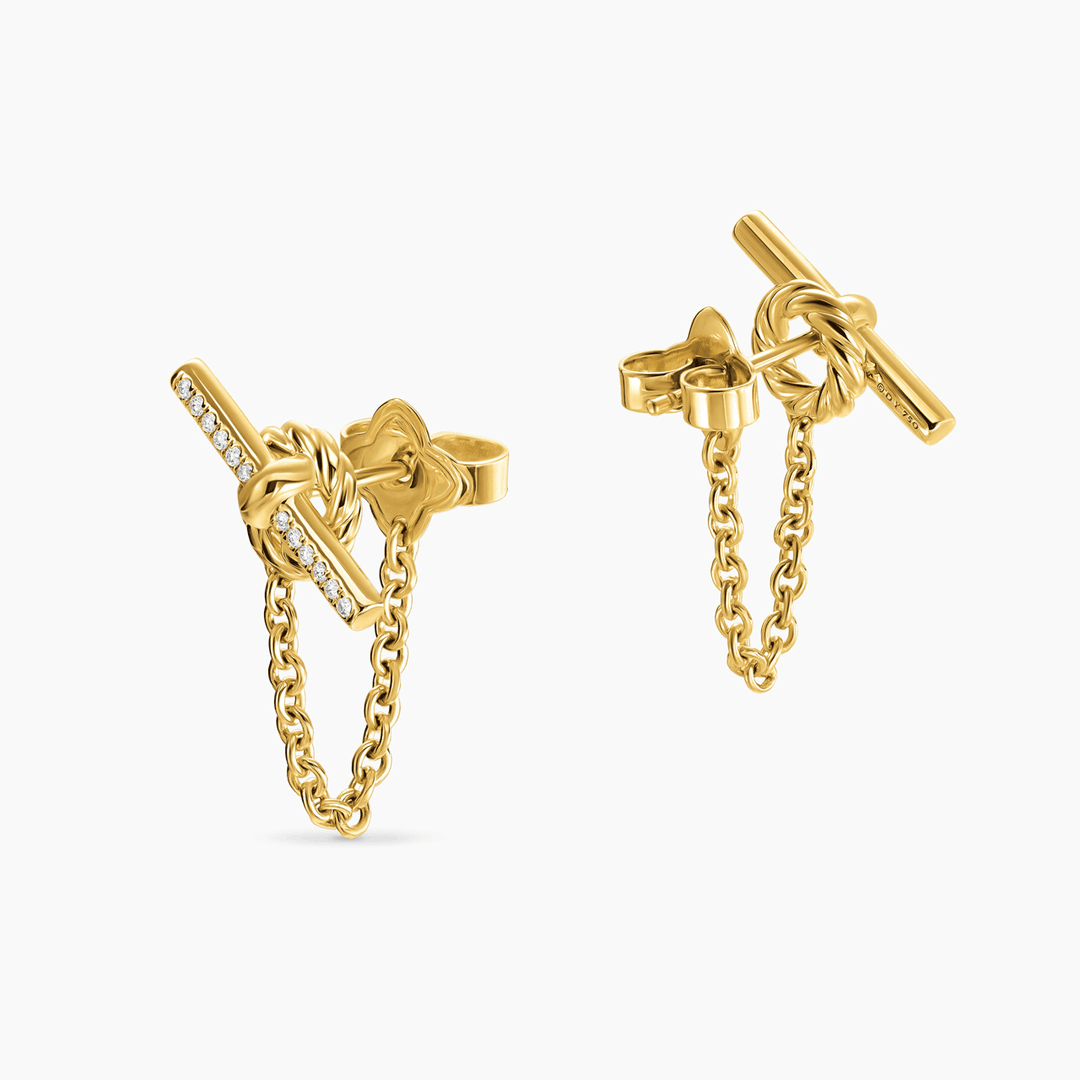 David Yurman Mercer Petite Toggle Chain Stud Earrings 18k Yellow Gold with Diamonds, 38.2mm