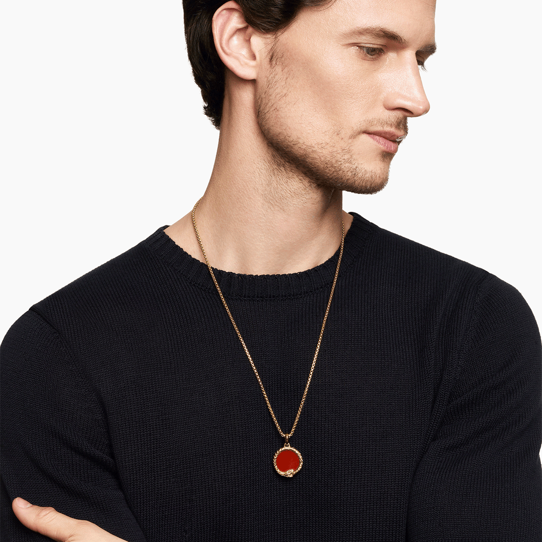 David Yurman Airo Ouroboros Amulet in 18k Yellow Gold with Carnelian and Ruby