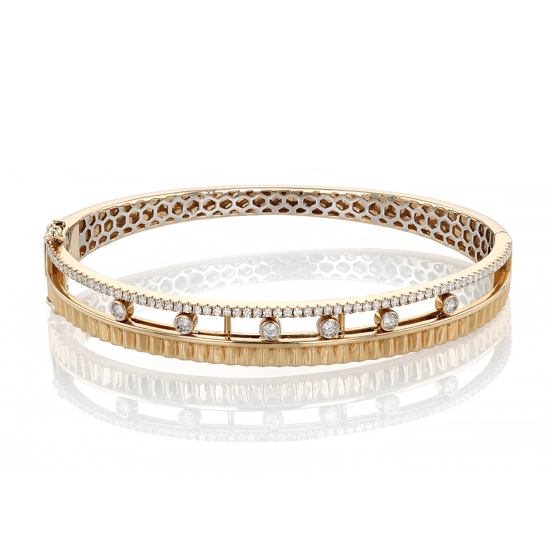 14k Yellow Gold and 0.54 Total Weight Three Row Bracelet