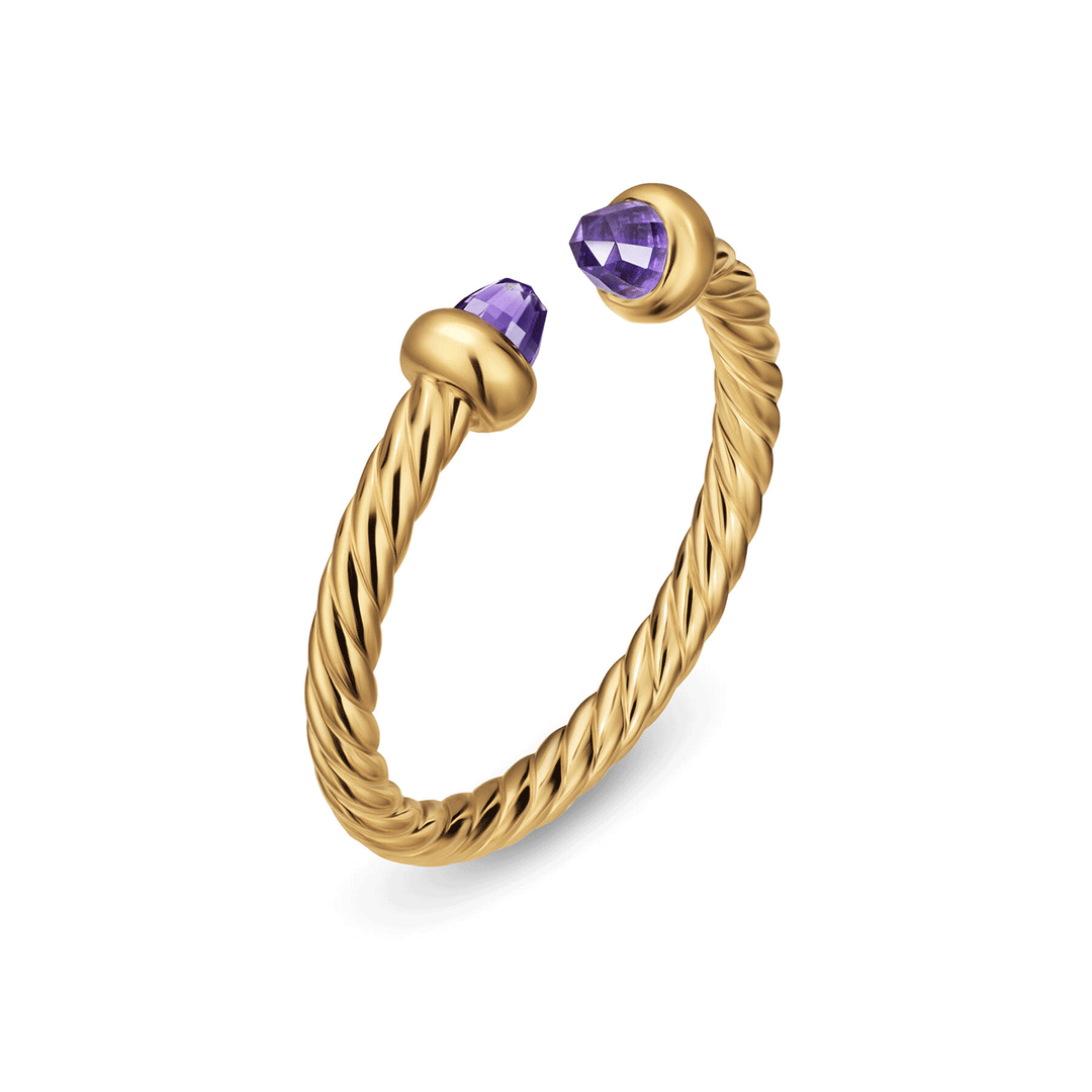 David Yurman Micro Cablespira® Flex Open Ring 18K Yellow Gold with Amethyst, 2.5mm