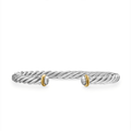 David Yurman Cable Cuff Bracelet Sterling Silver with 14K Yellow Gold and Black Diamonds, 6mm