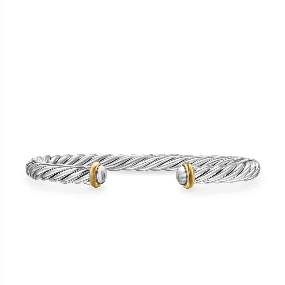 David Yurman Cable Cuff Bracelet Sterling Silver with 14K Yellow Gold and Black Diamonds, 6mm