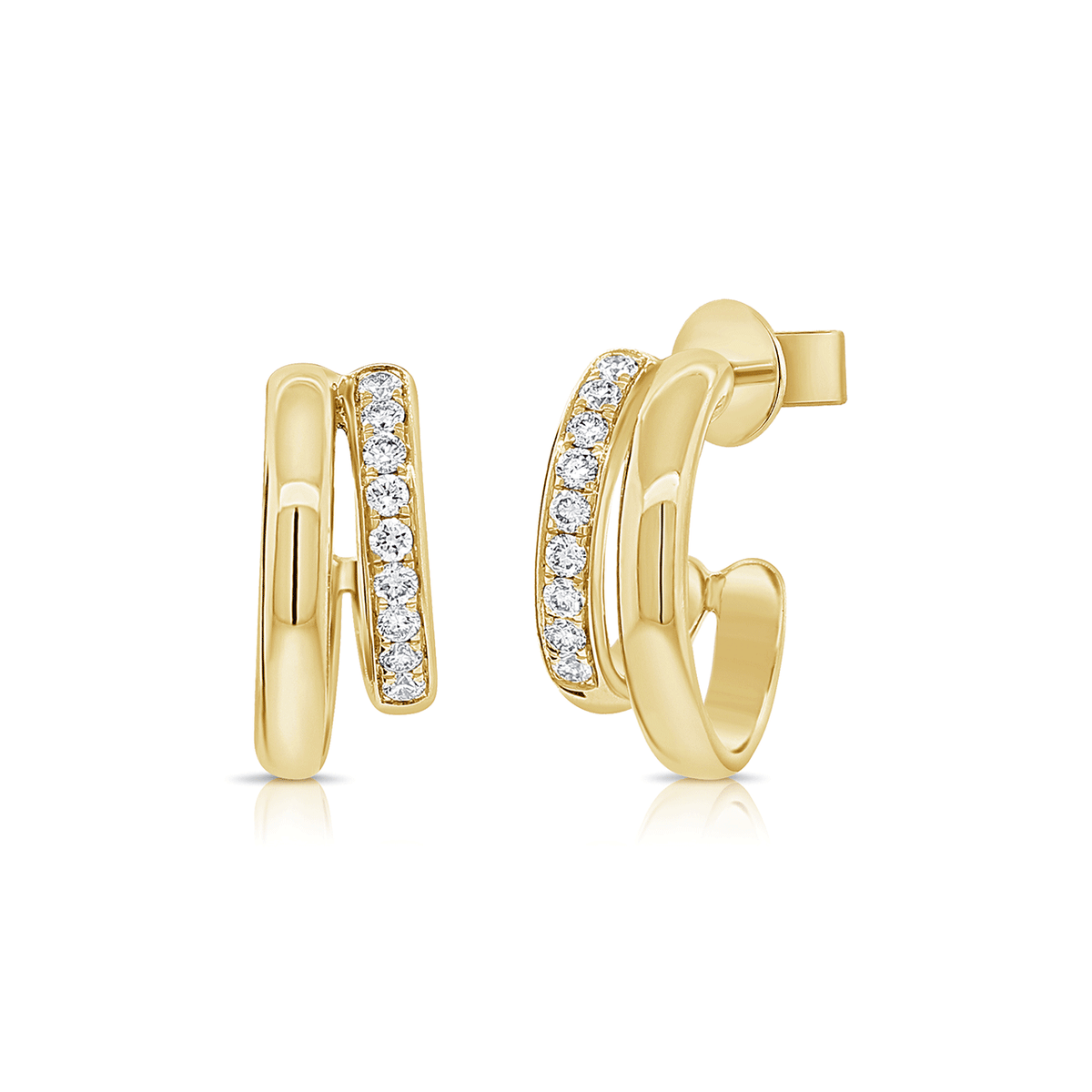 14k Yellow Gold Double Row Diamond .25 Total Weight Earrings