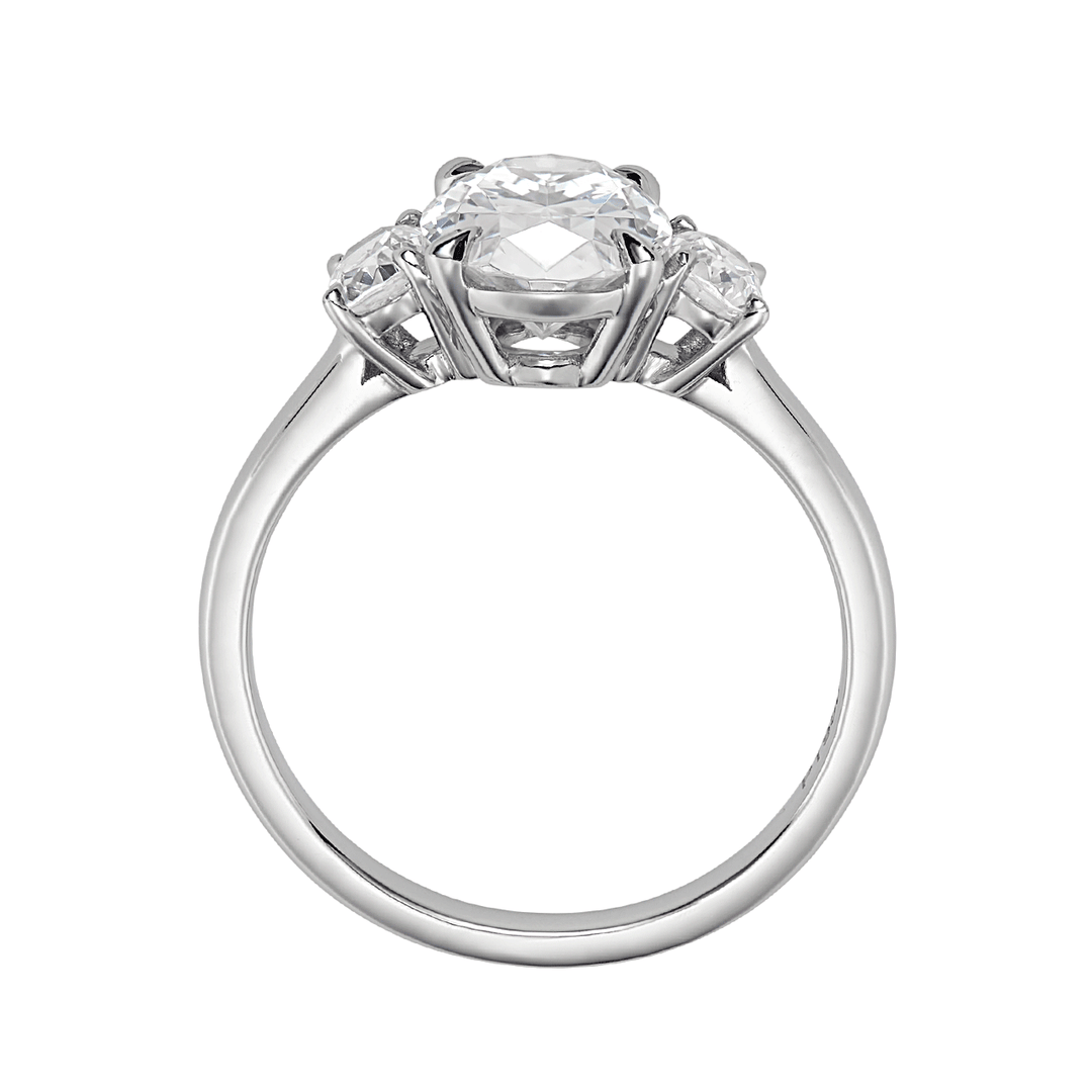 Platinum and 1.50 Total Weight Oval Diamond Three Stone Ring