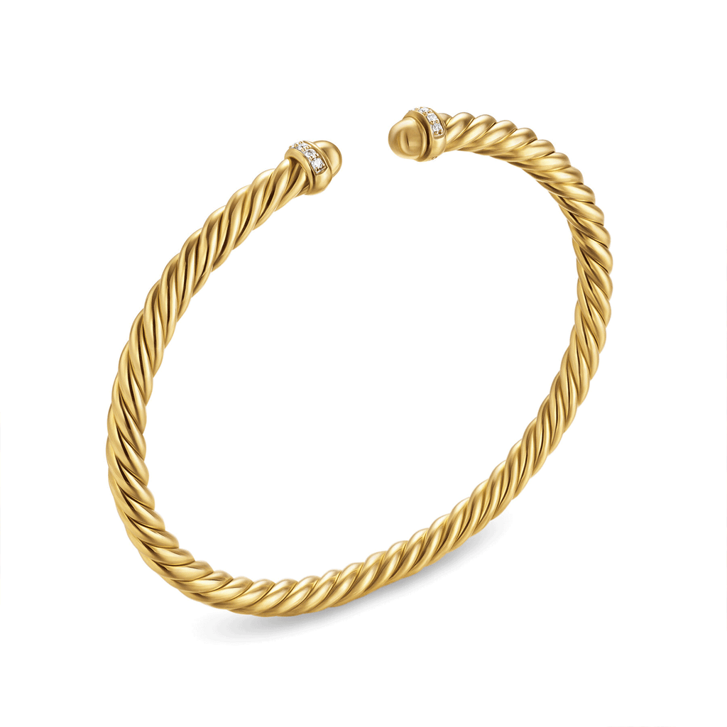 David Yurman Cablespira® Flex Bracelet 18K Yellow Gold with Gold Domes and Diamonds, 4mm Medium