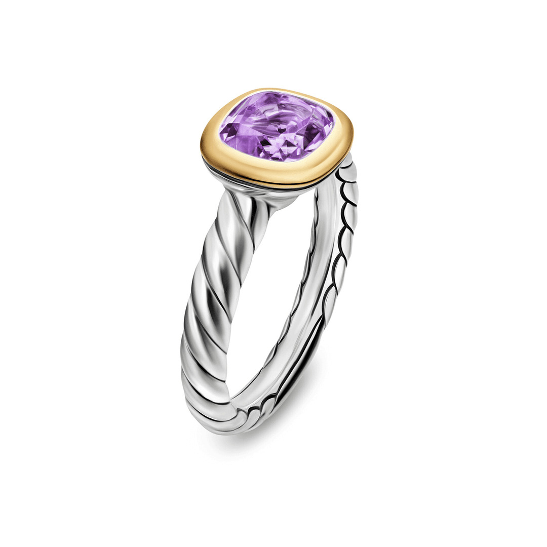David Yurman Mercer Color Stone Ring Sterling Silver with 18K Yellow Gold and Prasiolite, 7mm