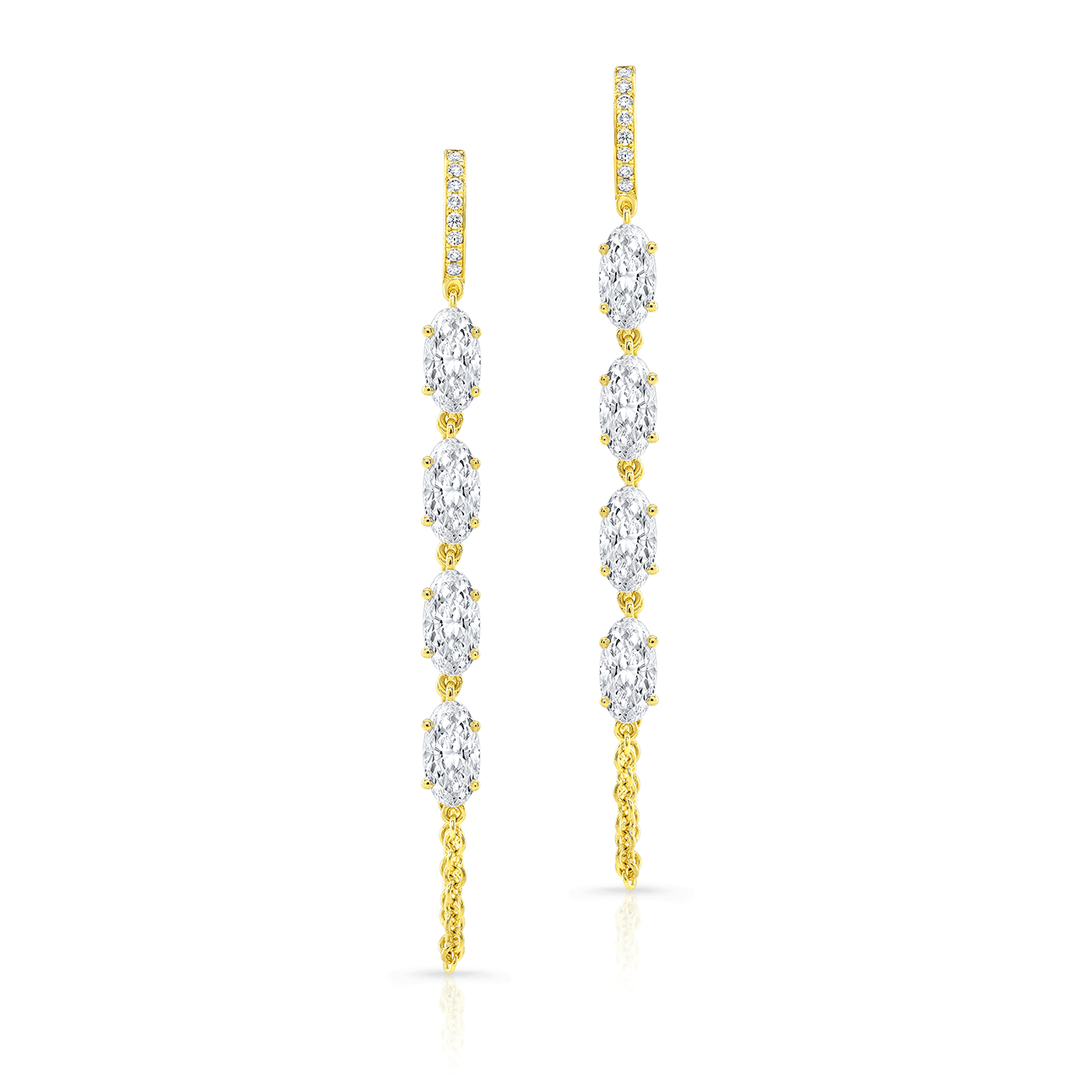 18k Yellow Gold and 2.08 Total Weight Moval Diamond Earrings