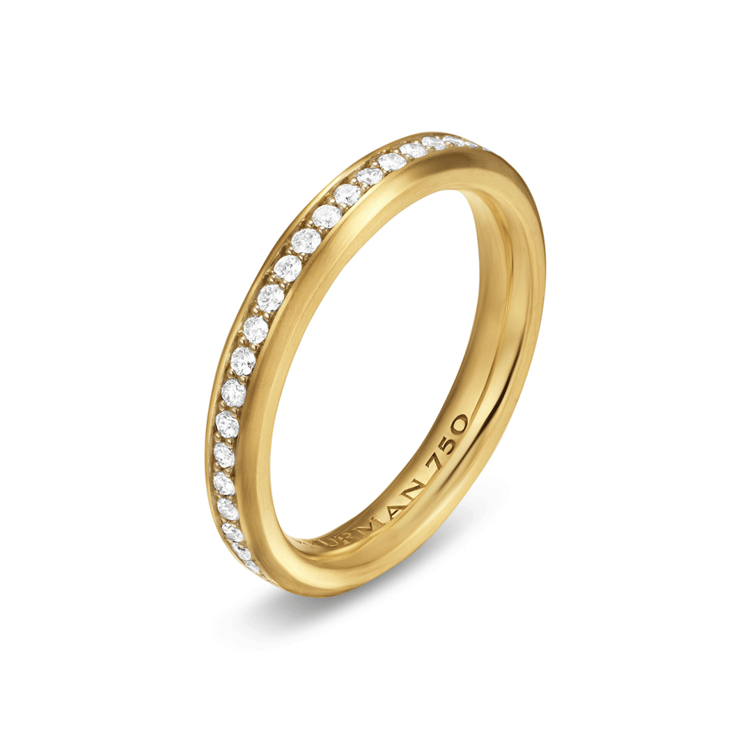 David Yurman Beveled Band Ring 18K Yellow Gold with Diamonds, 3.5mm