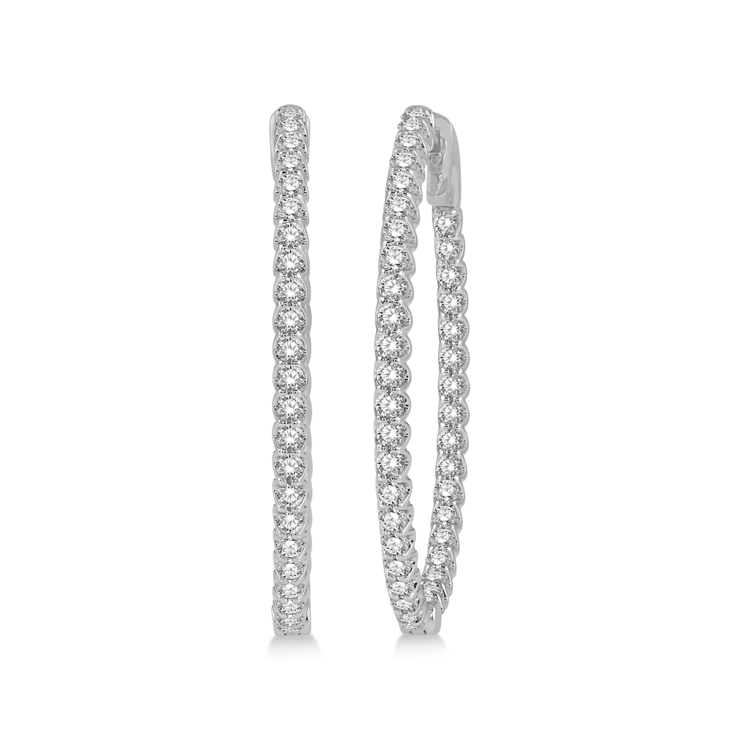 14k White Gold 1.50 Total Weight Diamond Oval Hoops
