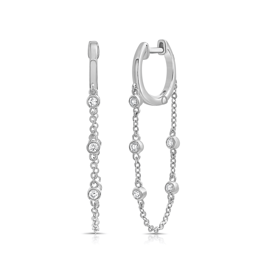 14k White Gold Single Link Diamond Earrings