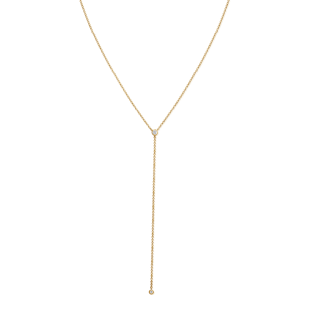 14k Yellow Gold and Diamond Y Necklace