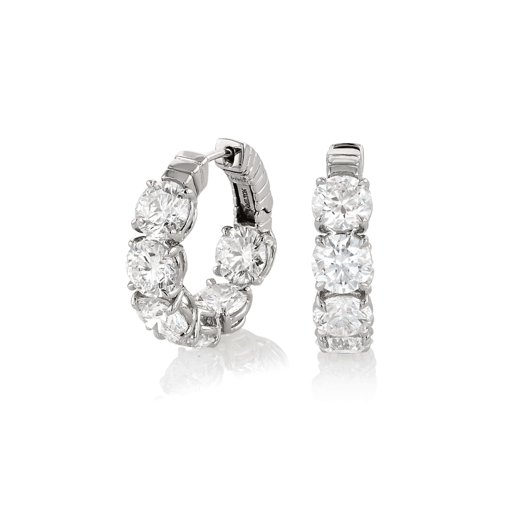 Platinum and 8.71 Total Weight Diamond 21mm In and Out Hoops
