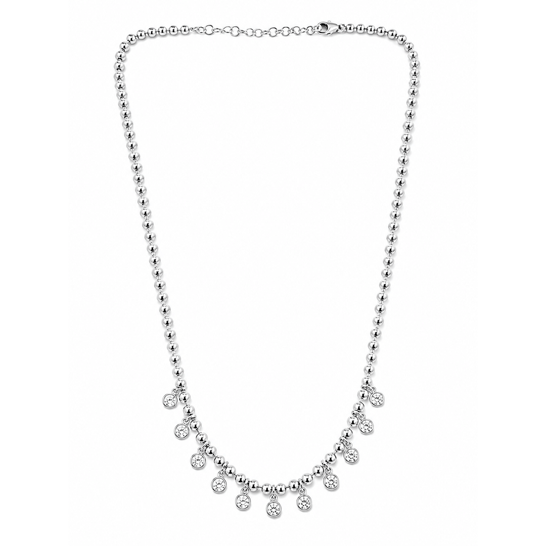 14k White Gold and 1.20 Total Weight Diamond Bezel Drop Necklace