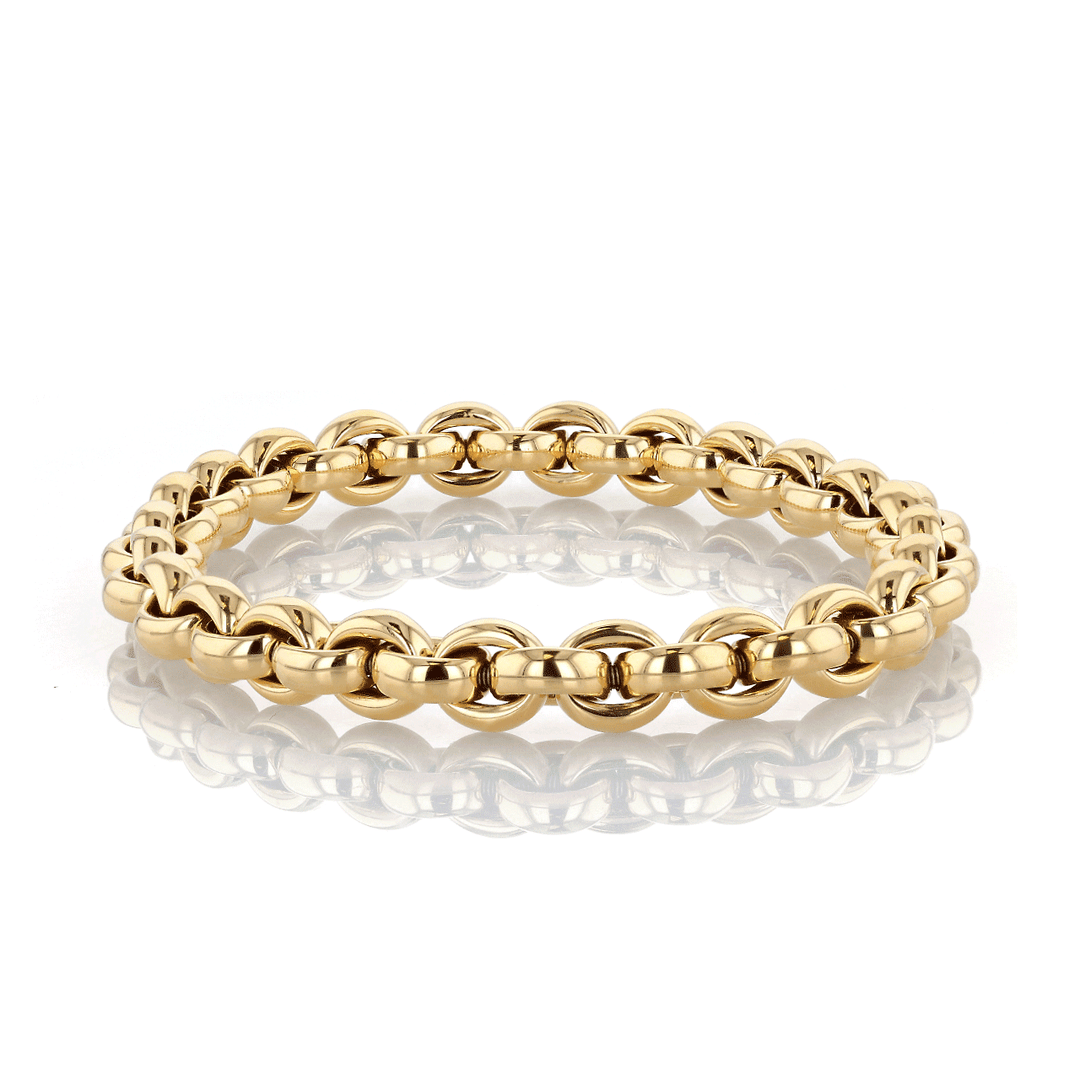 18k Yellow Gold 7.3mm Rolo Link Flexible Bracelet