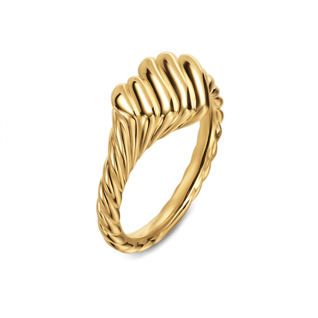 David Yurman Sculpted Cable Heart Pinky Ring 18K Yellow Gold, 9mm