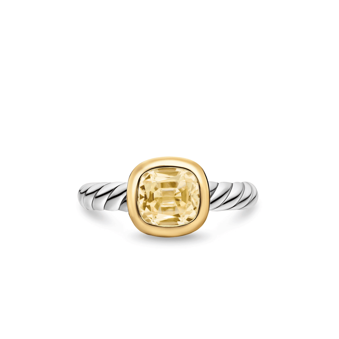 David Yurman Mercer Color Stone Ring Sterling Silver with 18k Yellow Gold and Champagne Citrine, 7mm