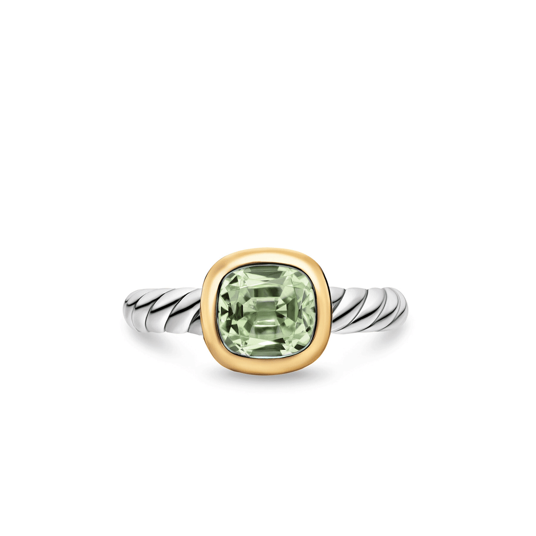 David Yurman Mercer Color Stone Ring Sterling Silver with 18k Yellow Gold and Prasiolite, 7mm