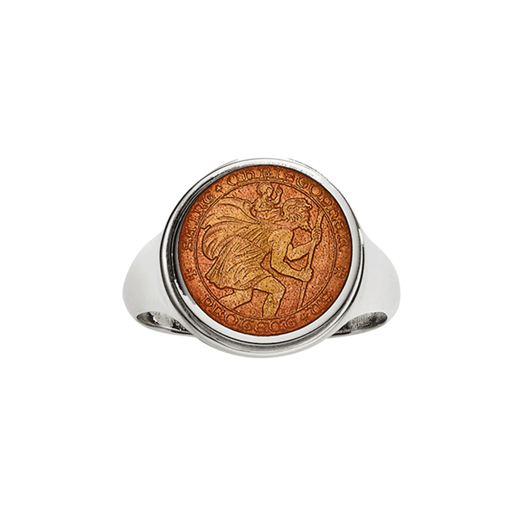 St. Christopher Sterling Silver and Coral Ring
