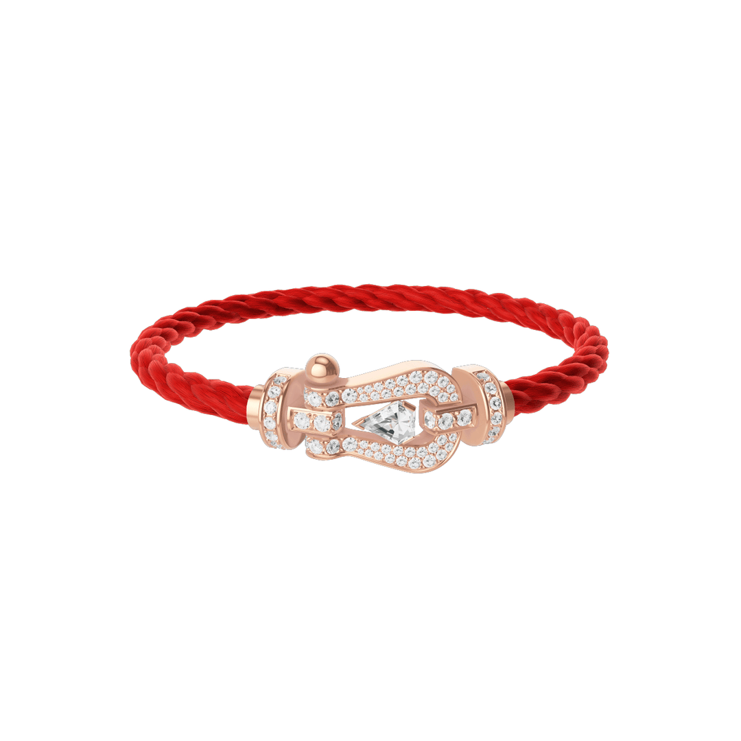 FRED Force 10 Red Cable with 18k Rose Gold LG Full Pave Diamond Shield Buckle, Exclusively at Hamilton Jewelers