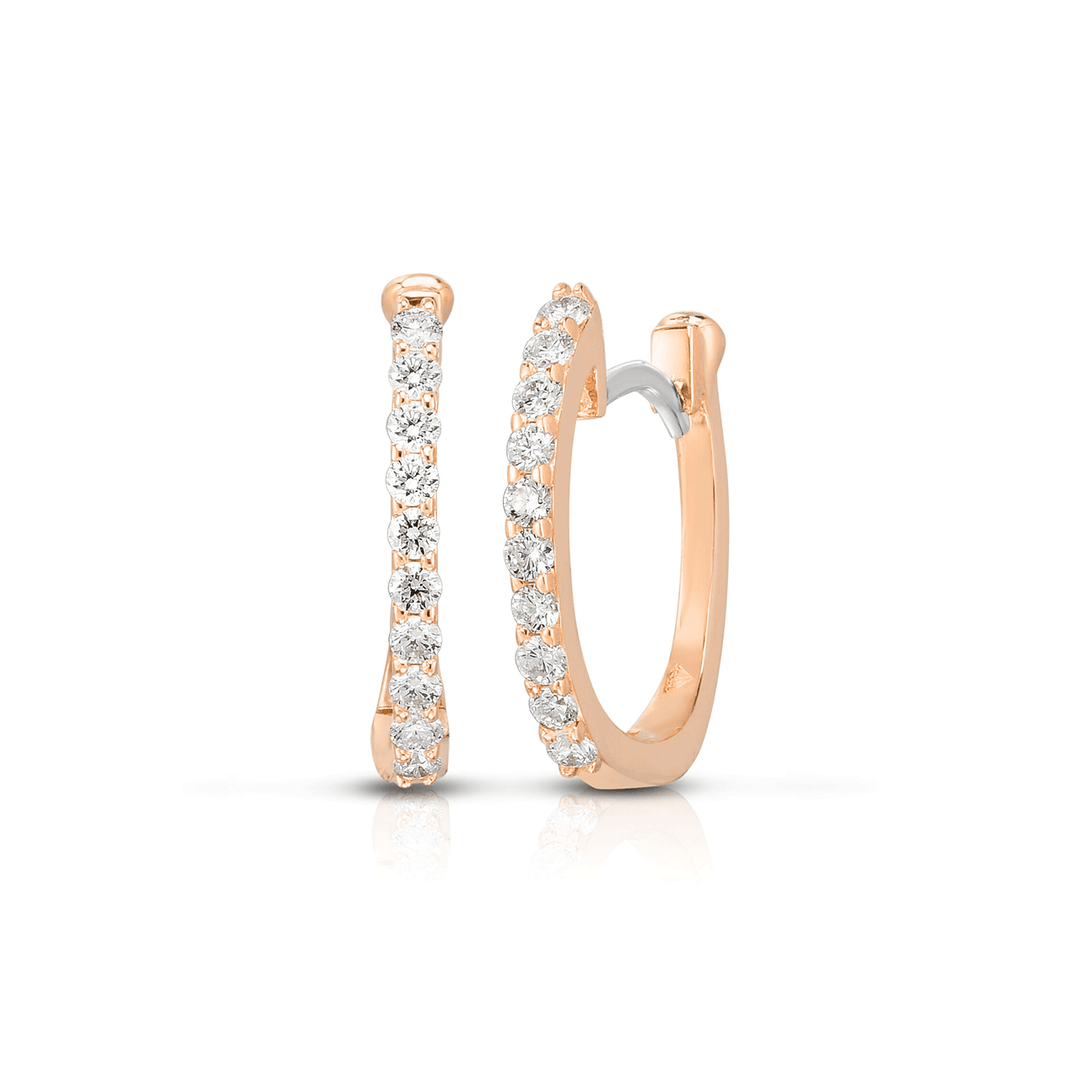 Roberto Coin Classic Diamond and Rose Gold Pave Huggy Earrings