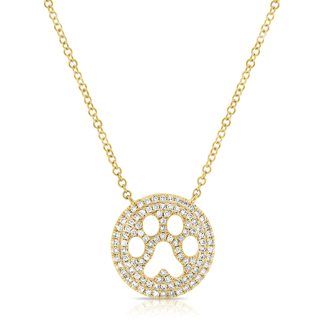 14k Gold and Diamond .22 Total Weight Paw Print Necklace