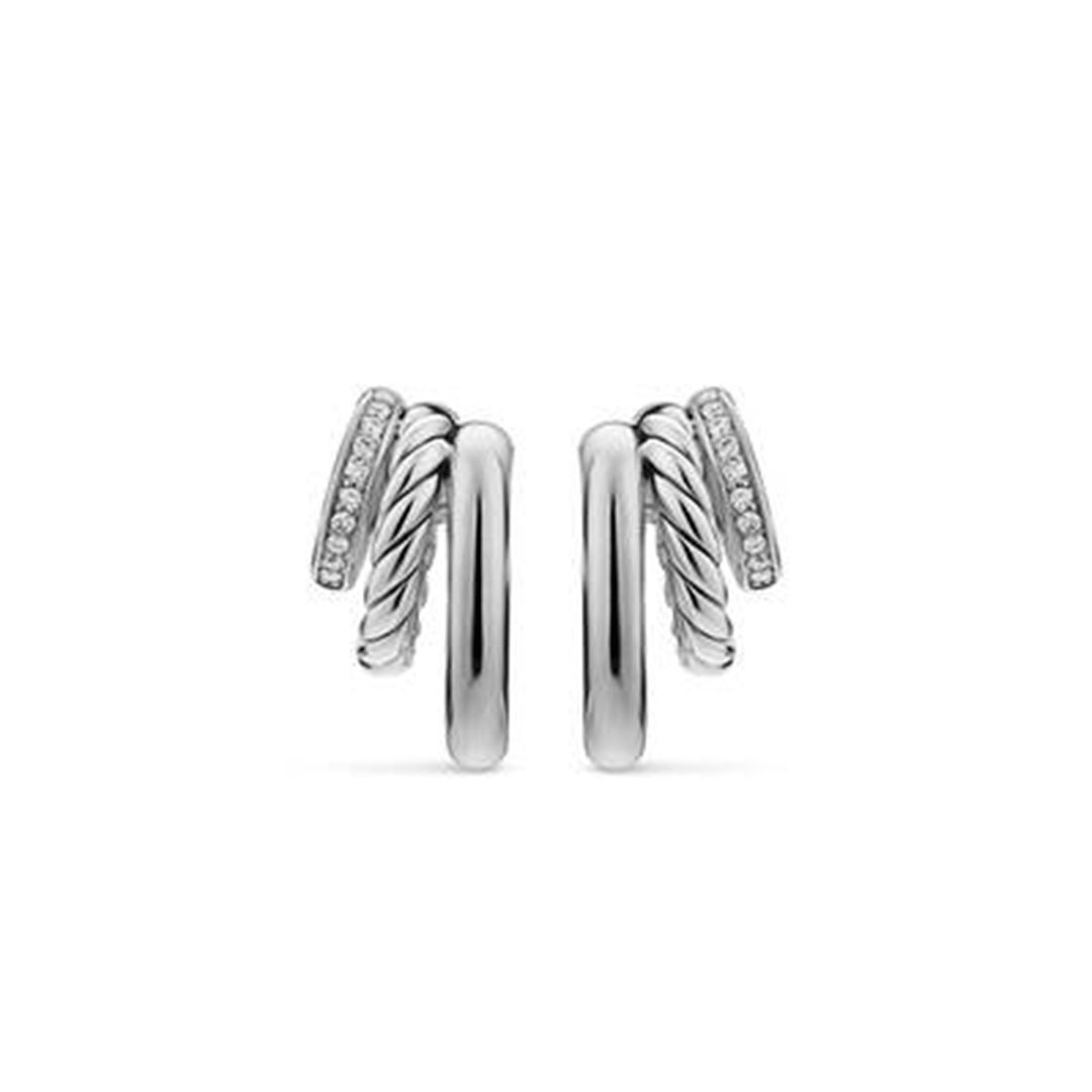 David Yurman DY Mercer® Multi Row Earrings Sterling Silver with Diamonds, 18mm