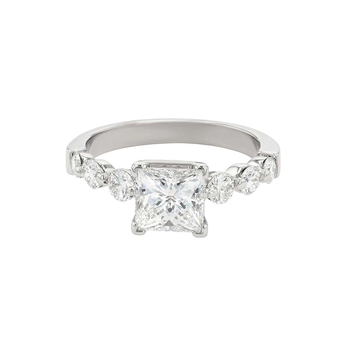 18k White Gold and Princess Cut Diamond 1.53 Total Weight Engagement Ring