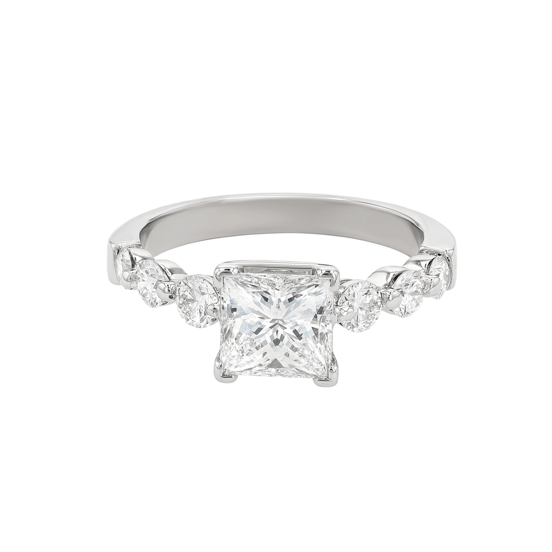 18k White Gold and Princess Cut Diamond 1.53 Total Weight Engagement Ring