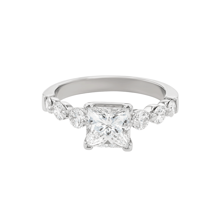 18k White Gold and Princess Cut Diamond 1.53 Total Weight Engagement Ring