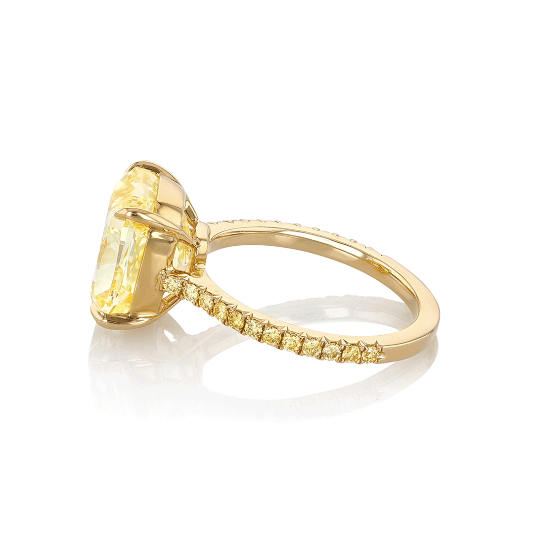 18k Yellow Gold and Fancy Yellow Diamond Center 7.73 Total Weight Ring
