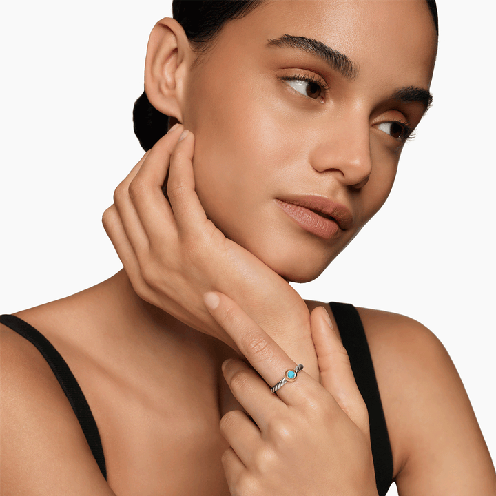 David Yurman Petite Cable Ring Sterling Silver with 14k Yellow Gold and Turquoise, 2.8mm