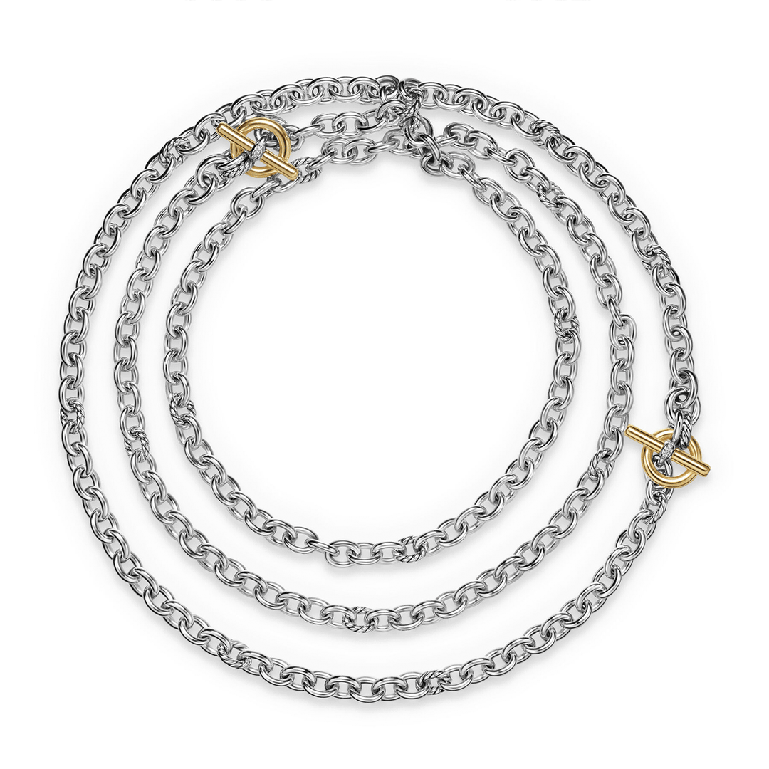 David Yurman Mercer Convertible Chain Necklace Sterling Silver with 18k Yellow Gold and Diamonds, 8mm