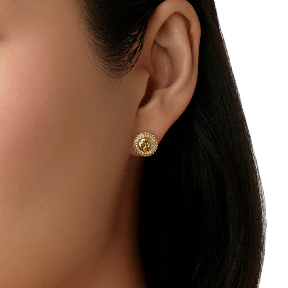 Temple St. Clair 18k Yellow Gold Full Moon and Diamond Earrings