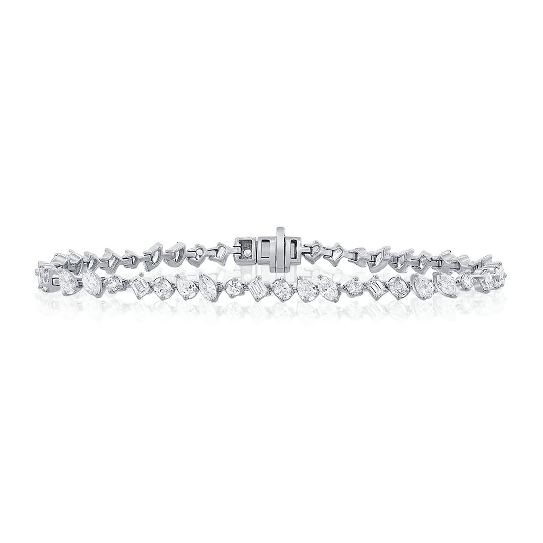 14k White Gold and Mix Cut Diamond 4.51 Total Weight Line Bracelet