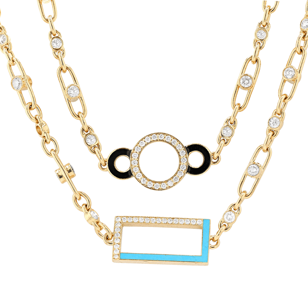 18k Yellow Gold Enamel and Diamond 5.87 Total Weight Layer Necklace