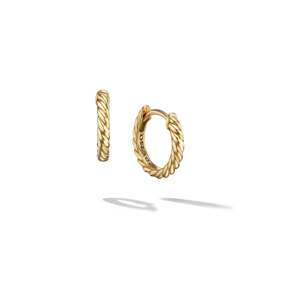 David Yurman Sculpted Cable Micro Huggie Hoop Earrings in 18k Yellow Gold