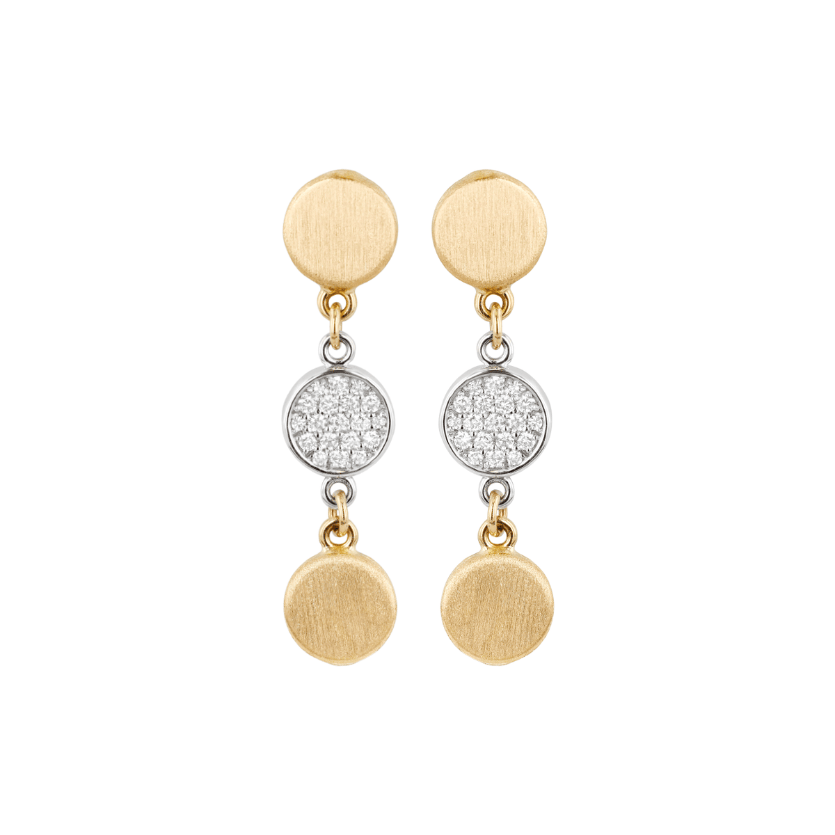14k Yellow and White Gold .30 Total Weight Diamond Satin Disc Earrings