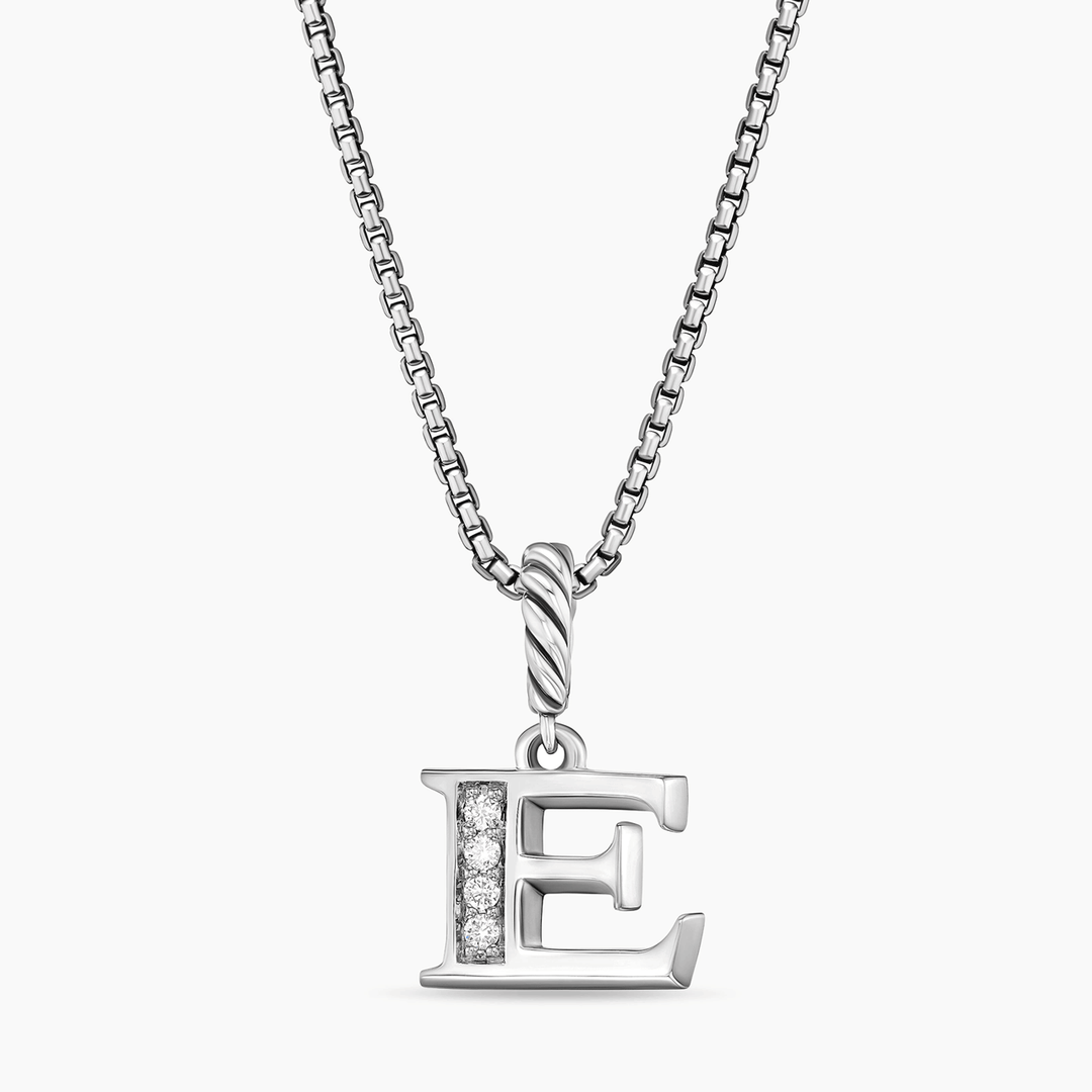 David Yurman Pavé Initial Pendant Necklace Sterling Silver with Diamond E