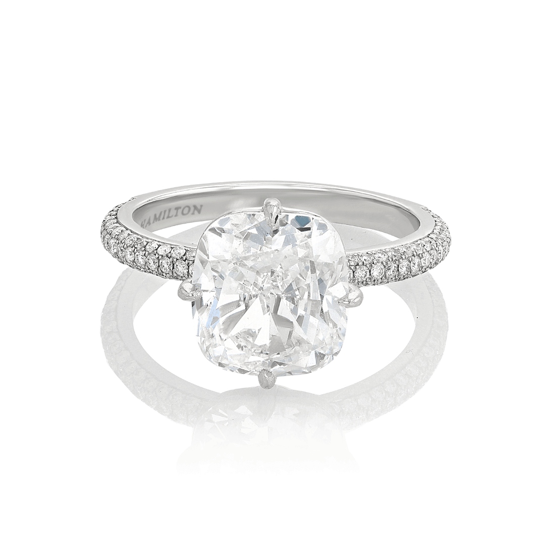 Hamilton Caroline Collection Platinum and Cushion Cut Diamond 4.03 Total Weight Engagement Ring